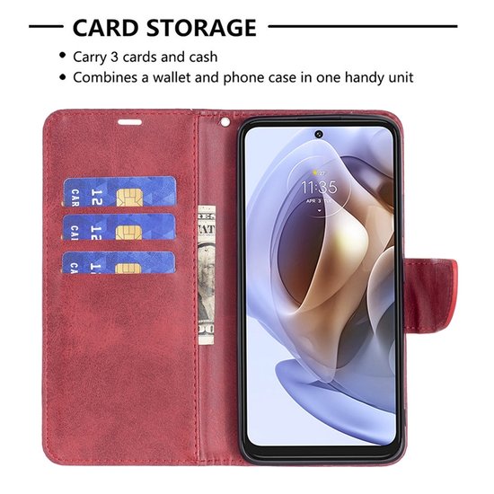 Motorola Moto G51 Hoesje, MobyDefend Wallet Book Case Met Koord, Rood