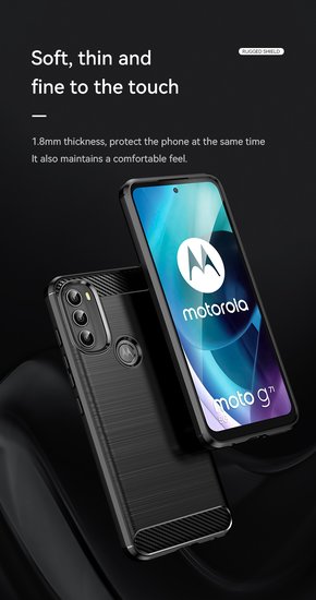 Motorola Moto G71 Hoesje, MobyDefend TPU Gelcase, Geborsteld Metaal + Carbonlook, Zwart