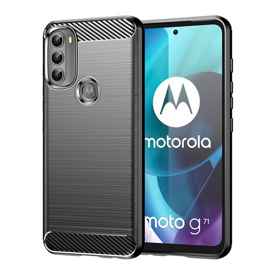 Motorola Moto G71 Hoesje - MobyDefend TPU Backcover - Geborstelde Metaal &amp; Carbon-Look - Zwart