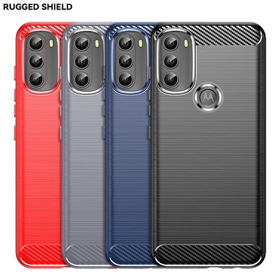 Motorola Moto G71 Hoesje - MobyDefend TPU Backcover - Geborstelde Metaal &amp; Carbon-Look - Zwart