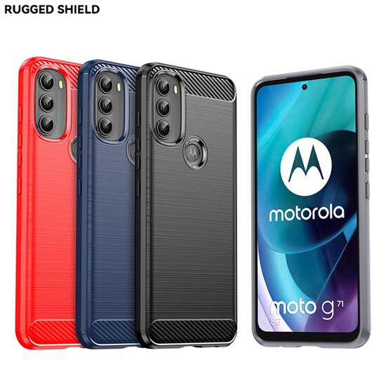 Motorola Moto G71 Hoesje - MobyDefend TPU Backcover - Geborstelde Metaal &amp; Carbon-Look - Rood