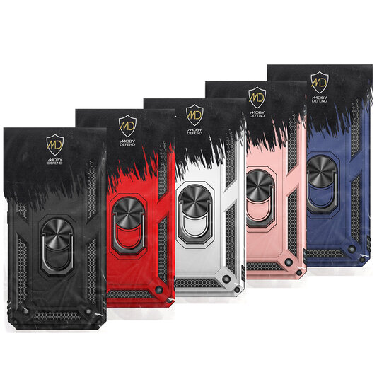 Motorola Moto G71 Hoesje, MobyDefend Pantsercase Met Draaibare Ring, Zwart