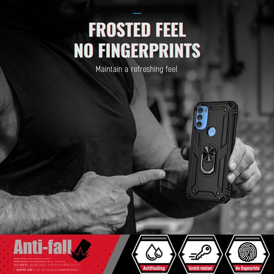 Motorola Moto G71 Hoesje - MobyDefend Pantsercase Met Draaibare Ring - Blauw