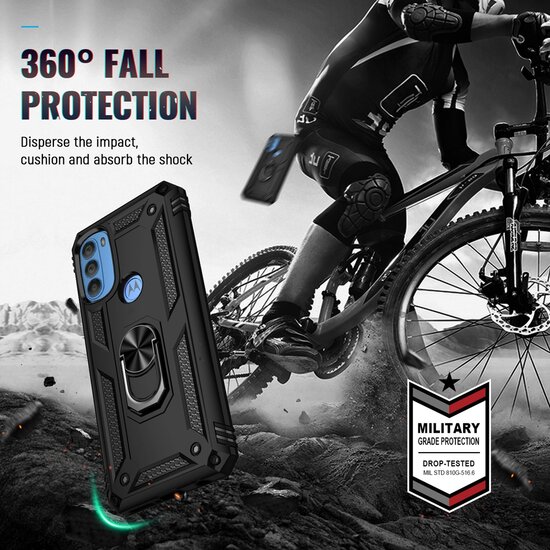 Motorola Moto G71 Hoesje - MobyDefend Pantsercase Met Draaibare Ring - Blauw