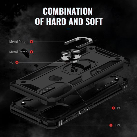 Motorola Moto G71 Hoesje - MobyDefend Pantsercase Met Draaibare Ring - Rood
