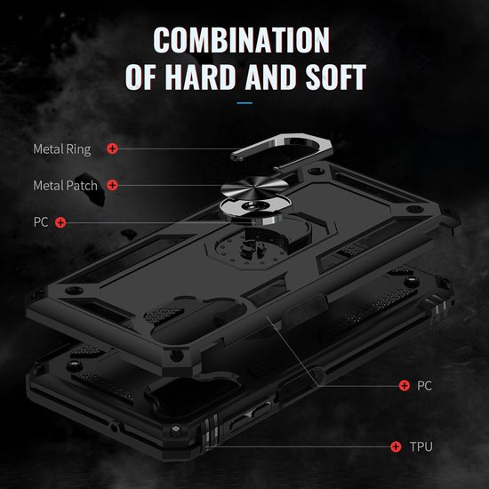 Samsung Galaxy A13 (4G) Hoesje - MobyDefend Pantsercase Met Draaibare Ring - Zwart