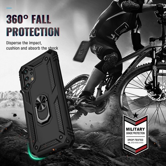 Samsung Galaxy A13 (4G) Hoesje - MobyDefend Pantsercase Met Draaibare Ring - Zwart