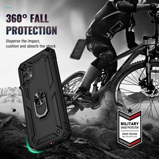 Samsung Galaxy A13 (4G) Hoesje - MobyDefend Pantsercase Met Draaibare Ring - Rood