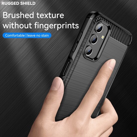 Samsung Galaxy A13 (4G) Hoesje - MobyDefend TPU Backcover - Geborstelde Metaal &amp; Carbon-Look - Zwart