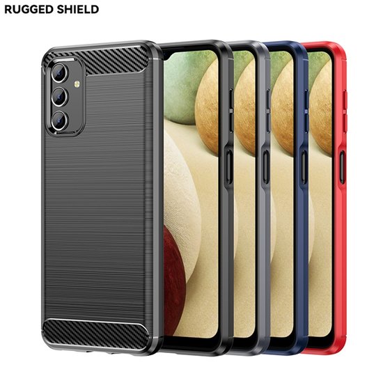 Samsung Galaxy A13 (4G) Hoesje - MobyDefend TPU Backcover - Geborstelde Metaal &amp; Carbon-Look - Zwart