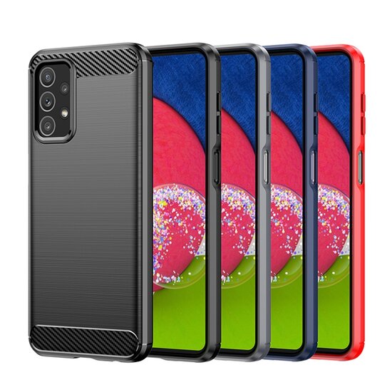 Samsung Galaxy A23 Hoesje - MobyDefend TPU Backcover - Geborstelde Metaal &amp; Carbon-Look - Navy Blauw