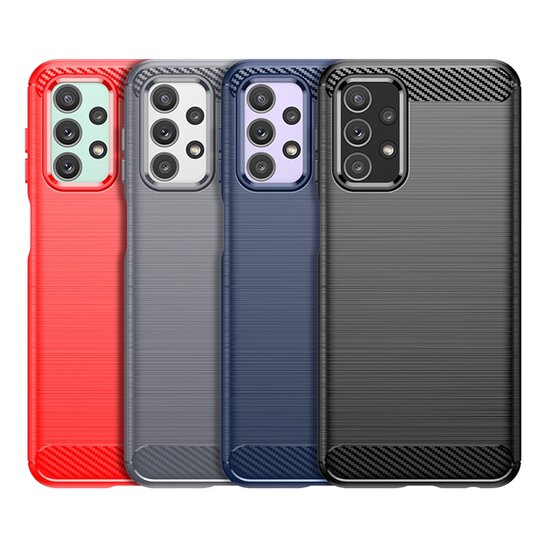 Samsung Galaxy A23 Hoesje - MobyDefend TPU Backcover - Geborstelde Metaal &amp; Carbon-Look - Navy Blauw