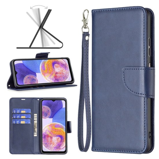 Samsung Galaxy A23 Hoesje, MobyDefend Wallet Book Case Met Koord, Blauw