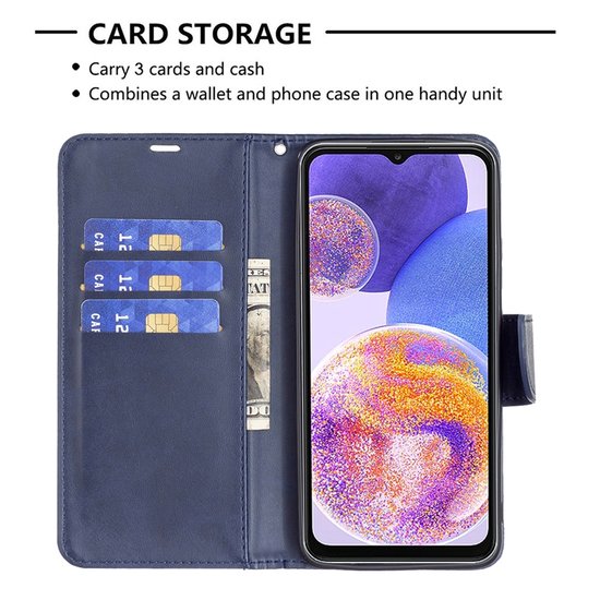 Samsung Galaxy A23 Hoesje, MobyDefend Wallet Book Case Met Koord, Blauw