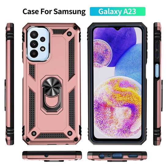 Samsung Galaxy A23 Hoesje, MobyDefend Pantsercase Met Draaibare Ring, Zwart