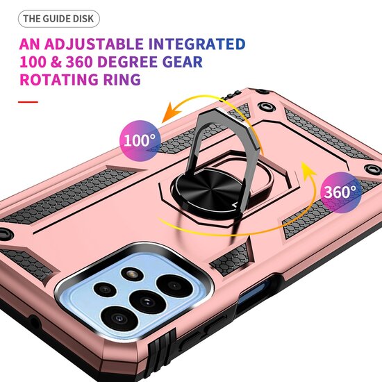 Samsung Galaxy A23 Hoesje - MobyDefend Pantsercase Met Draaibare Ring - Zilvergrijs