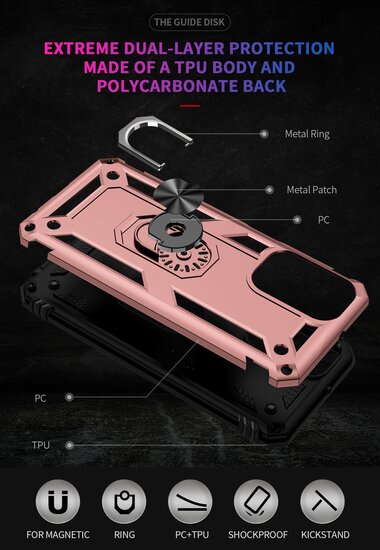 Samsung Galaxy A23 Hoesje - MobyDefend Pantsercase Met Draaibare Ring - Zilvergrijs