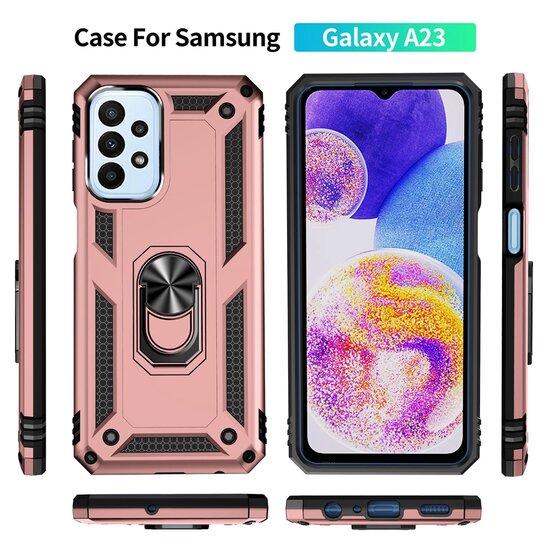 Samsung Galaxy A23 Hoesje, MobyDefend Pantsercase Met Draaibare Ring, Blauw