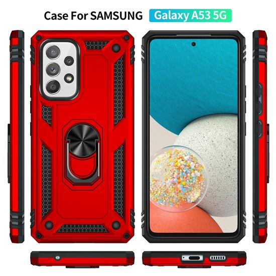 Samsung Galaxy A53 Hoesje, MobyDefend Pantsercase Met Draaibare Ring, Rood