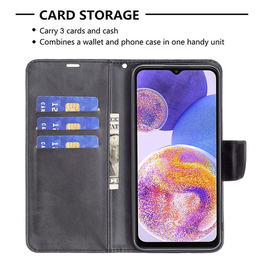 Samsung Galaxy A73 Hoesje, MobyDefend Wallet Book Case Met Koord, Zwart