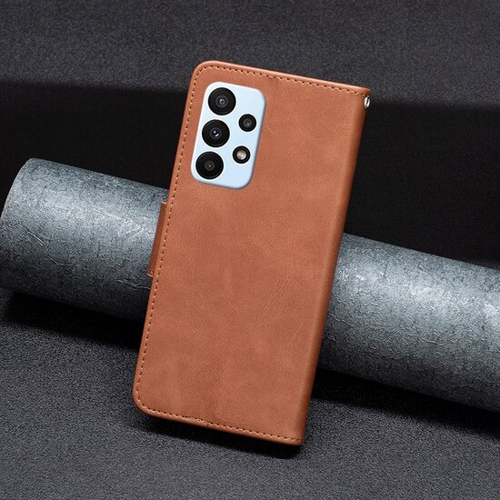 Samsung Galaxy A73 Hoesje - MobyDefend Wallet Book Case Met Koord - Bruin