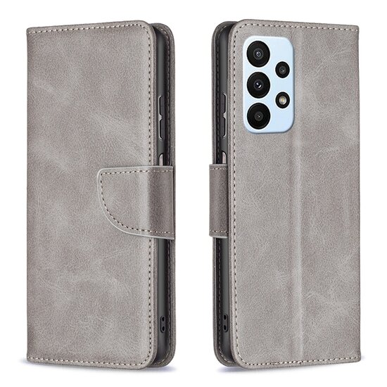 Samsung Galaxy A73 Hoesje, MobyDefend Wallet Book Case Met Koord, Grijs