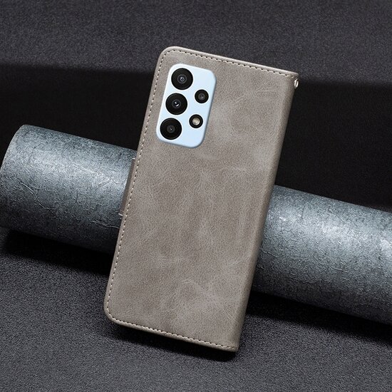Samsung Galaxy A73 Hoesje - MobyDefend Wallet Book Case Met Koord - Grijs