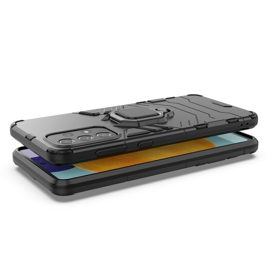 Samsung Galaxy A73 Hoesje - MobyDefend Dubbelgelaagde Pantsercase Met Standaard - Zwart