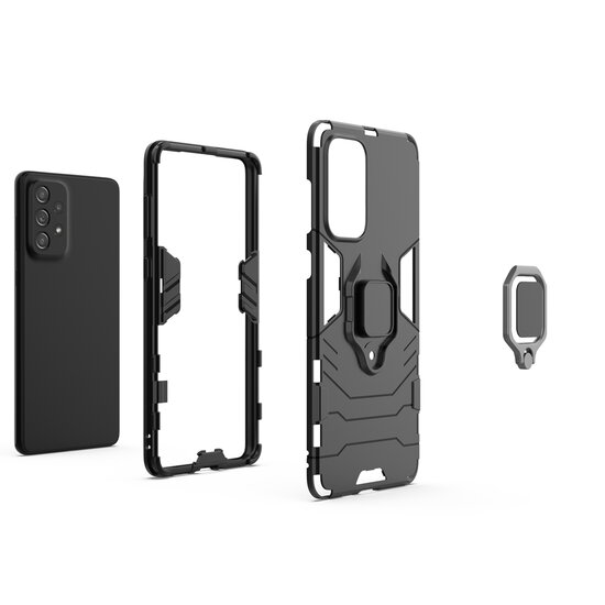 Samsung Galaxy A73 Hoesje - MobyDefend Dubbelgelaagde Pantsercase Met Standaard - Zwart