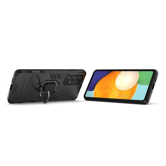 Samsung Galaxy A73 Hoesje - MobyDefend Dubbelgelaagde Pantsercase Met Standaard - Zwart