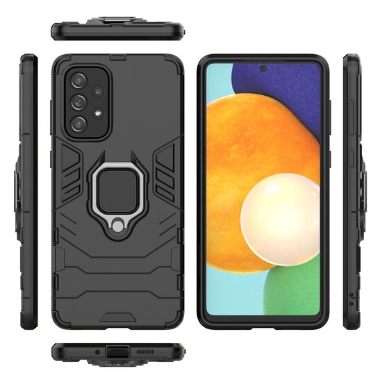 Samsung Galaxy A73 Hoesje - MobyDefend Dubbelgelaagde Pantsercase Met Standaard - Zwart