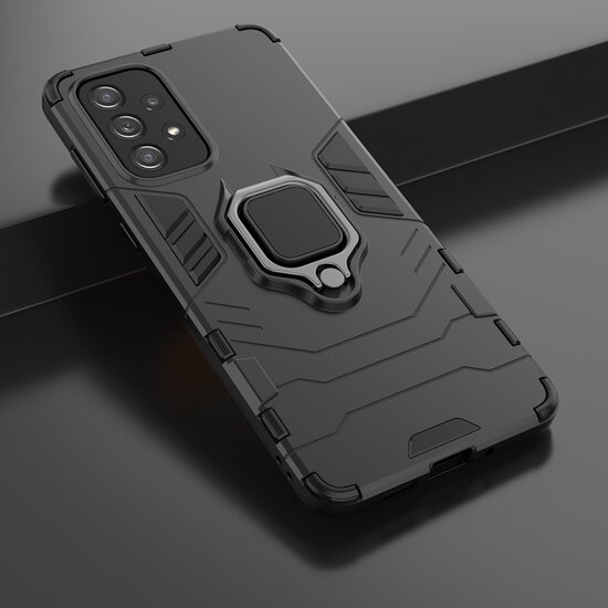 Samsung Galaxy A73 Hoesje - MobyDefend Dubbelgelaagde Pantsercase Met Standaard - Zwart