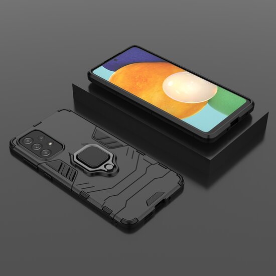 Samsung Galaxy A73 Hoesje - MobyDefend Dubbelgelaagde Pantsercase Met Standaard - Zwart