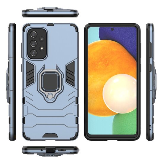 Samsung Galaxy A73 Hoesje - MobyDefend Dubbelgelaagde Pantsercase Met Standaard - Navy Blauw