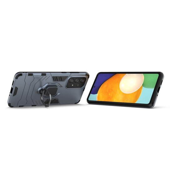 Samsung Galaxy A73 Hoesje - MobyDefend Dubbelgelaagde Pantsercase Met Standaard - Navy Blauw