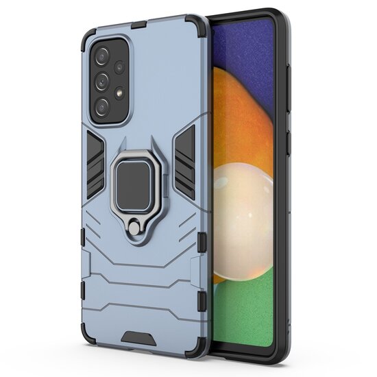 Samsung Galaxy A73 Hoesje - MobyDefend Dubbelgelaagde Pantsercase Met Standaard - Navy Blauw