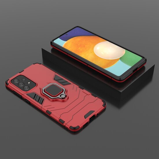 Samsung Galaxy A73 Hoesje - MobyDefend Dubbelgelaagde Pantsercase Met Standaard - Rood