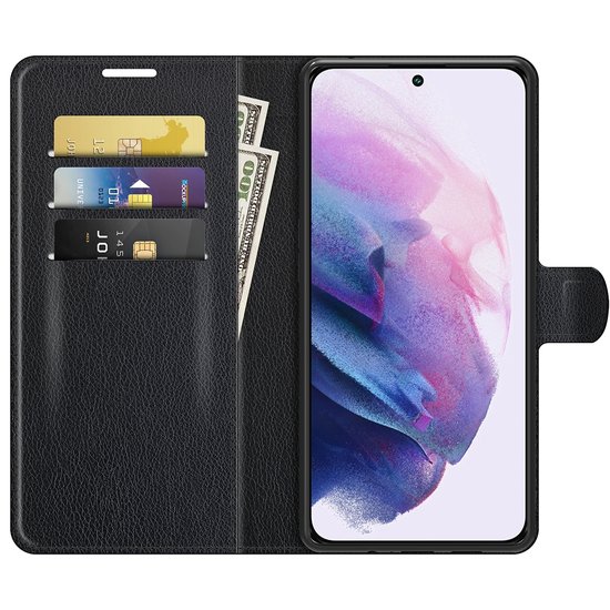 Samsung Galaxy S22 Hoesje, MobyDefend Kunstleren Wallet Book Case, Zwart