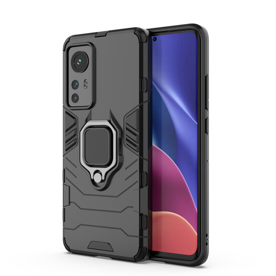 Xiaomi 12 / 12X Hoesje - MobyDefend Dubbelgelaagde Pantsercase Met Standaard - Zwart