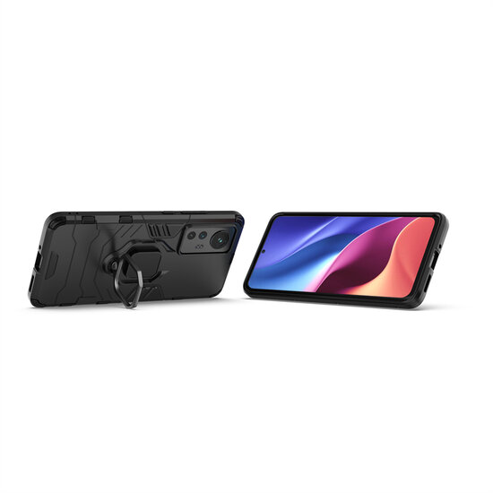 Xiaomi 12 / 12X Hoesje - MobyDefend Dubbelgelaagde Pantsercase Met Standaard - Zwart