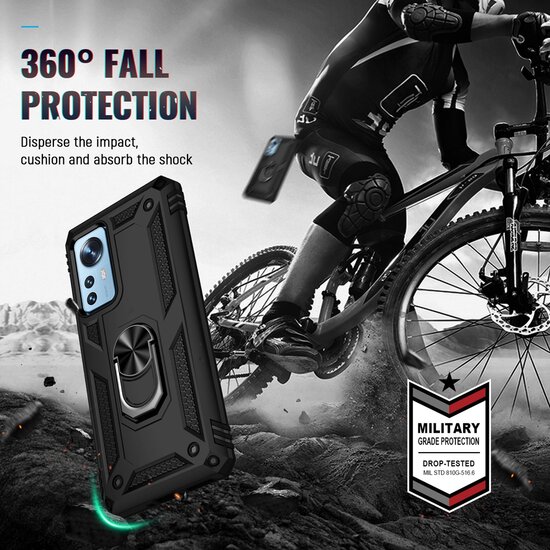 Xiaomi 12 / 12X Hoesje - MobyDefend Pantsercase Met Draaibare Ring - Rood