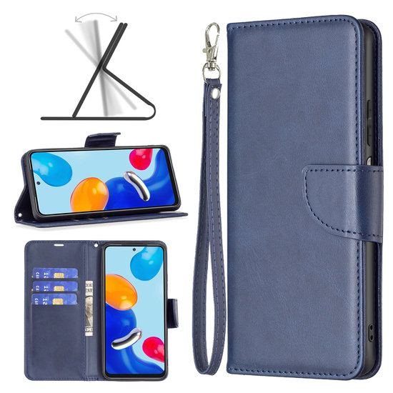 Xiaomi Redmi Note 11 / Note 11S Hoesje, MobyDefend Wallet Book Case Met Koord, Blauw