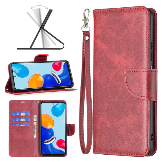 Xiaomi Redmi Note 11 / Note 11S Hoesje, MobyDefend Wallet Book Case Met Koord, Rood