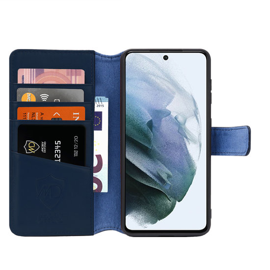 Samsung Galaxy S21 FE Hoesje, Luxe MobyDefend Wallet Bookcase, Blauw