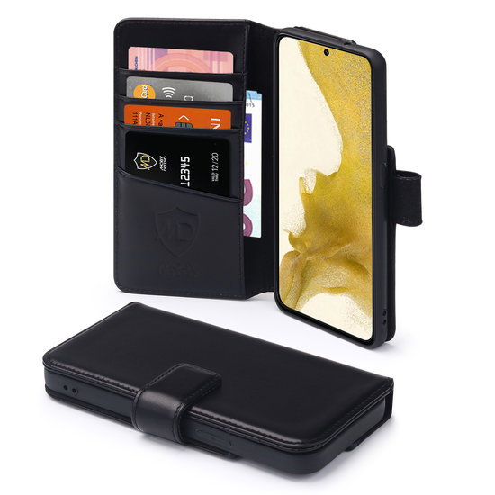 Samsung Galaxy S22 Hoesje, Luxe MobyDefend Wallet Bookcase, Zwart