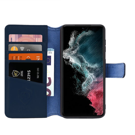 Samsung Galaxy S22 Ultra Hoesje, Luxe MobyDefend Wallet Bookcase, Blauw