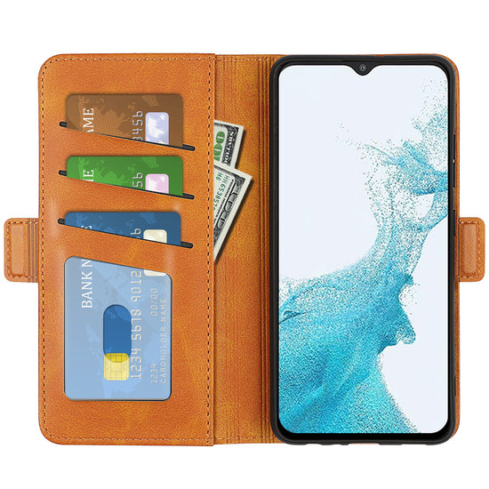 Samsung Galaxy A23 Hoesje, MobyDefend Luxe Wallet Book Case (Sluiting Zijkant), Lichtbruin