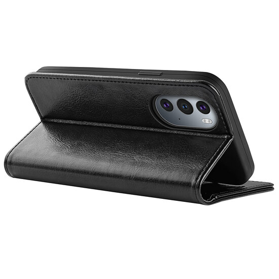 Motorola Edge 30 Pro Hoesje, MobyDefend Wallet Book Case (Sluiting Achterkant), Zwart