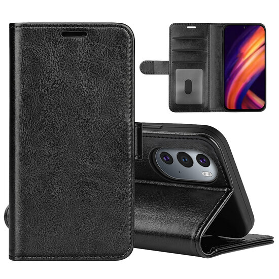 Motorola Edge 30 Pro Hoesje, MobyDefend Wallet Book Case (Sluiting Achterkant), Zwart