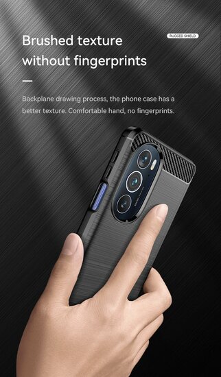 Motorola Edge 30 Pro Hoesje - MobyDefend TPU Backcover - Geborstelde Metaal &amp; Carbon-Look - Navy Blauw